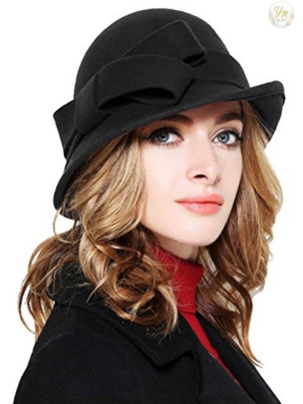 100% Wool Felt Cloche Bucket Hat Bow Accent Winter Vintage